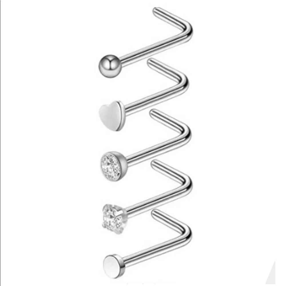 NEW 5pc Surgical Steel L Nose Studs 20g